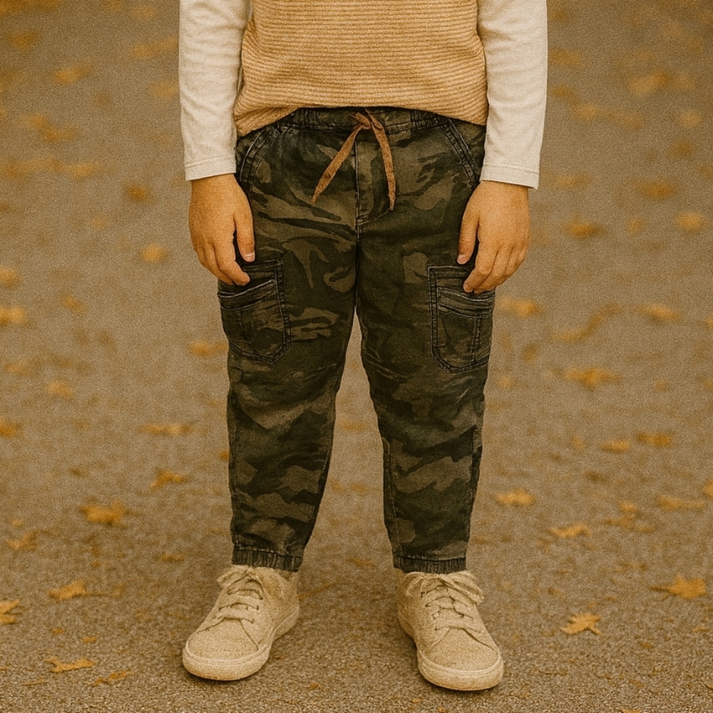 Striped Tan and Cream Long Sleeve Shirt with Camouflage Pants